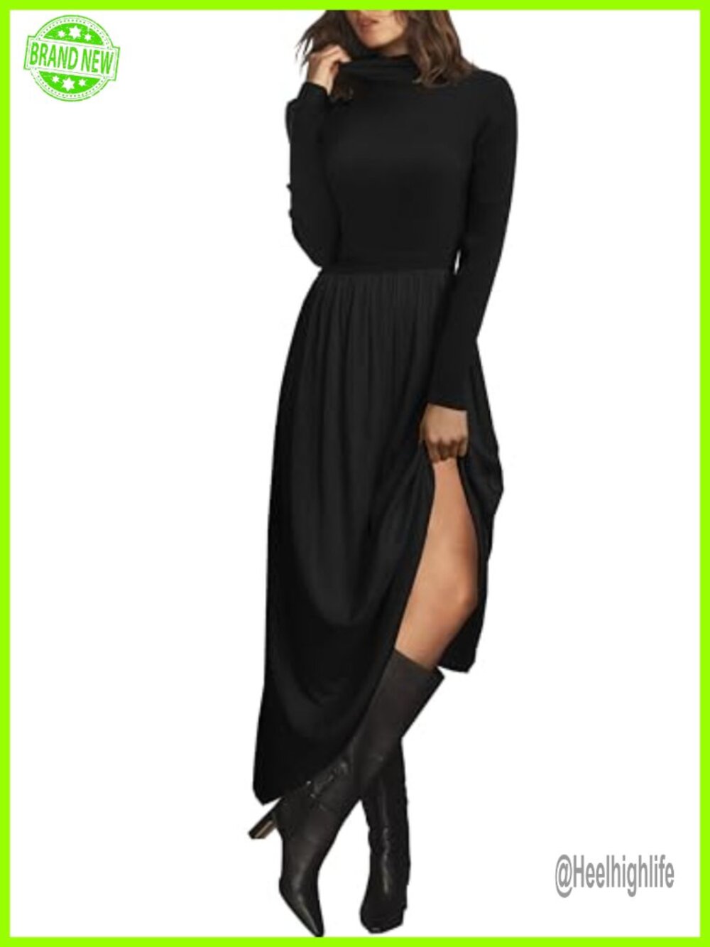 Mock Turtleneck Ribbed Knit Long Sleeve Maxi Sweater Dress